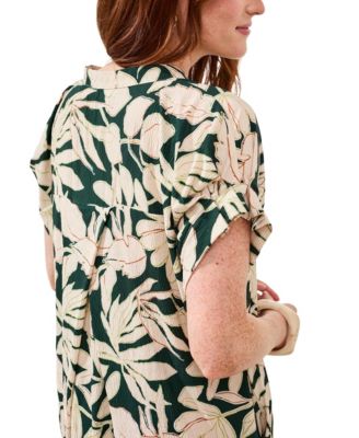 Women's Ruffle-Sleeve Notch Neck Shift Dress