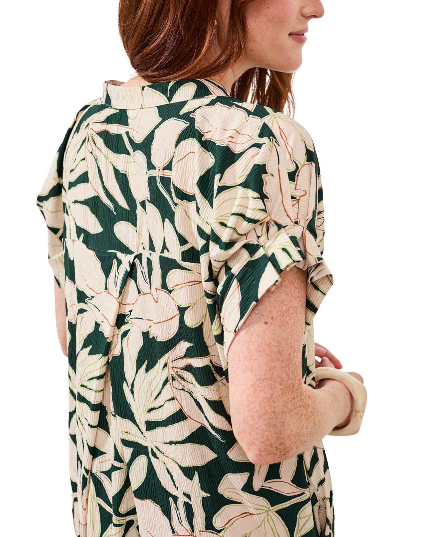 Women's Ruffle-Sleeve Notch-Neck Shift Dress