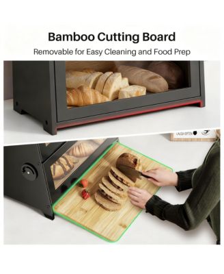 Bread Box 2-Tier Bamboo Storage Cutting Board Adjustable Vent