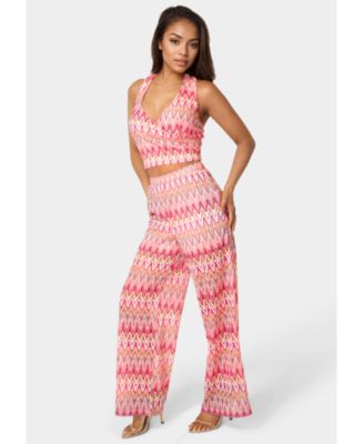 Women's 2-Piece Chevron Halter Top Flare Pants Set