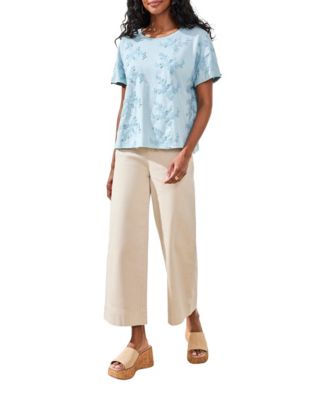 Women's Embroidered Knit Short-Sleeve Crew Top