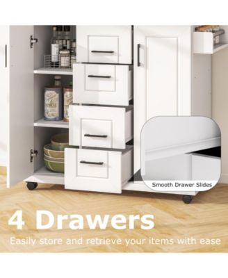 Rolling Kitchen Island Cart with Storage Cabinets and Shelves