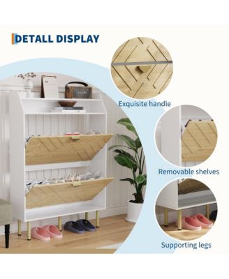 Slim Space-Saving Shoe Cabinet – 2 Turnover Drawers, Freestanding Hidden Storage Organizer, Adjustable Shelf, Scrape-Resistant