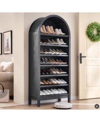 71" Tall Farmhouse Arched Shoe Cabinet with Adjustable Shelves, 7 Tier Arched Bathroom Storage Cabinet Bookshelf Bookcase Food Pantry