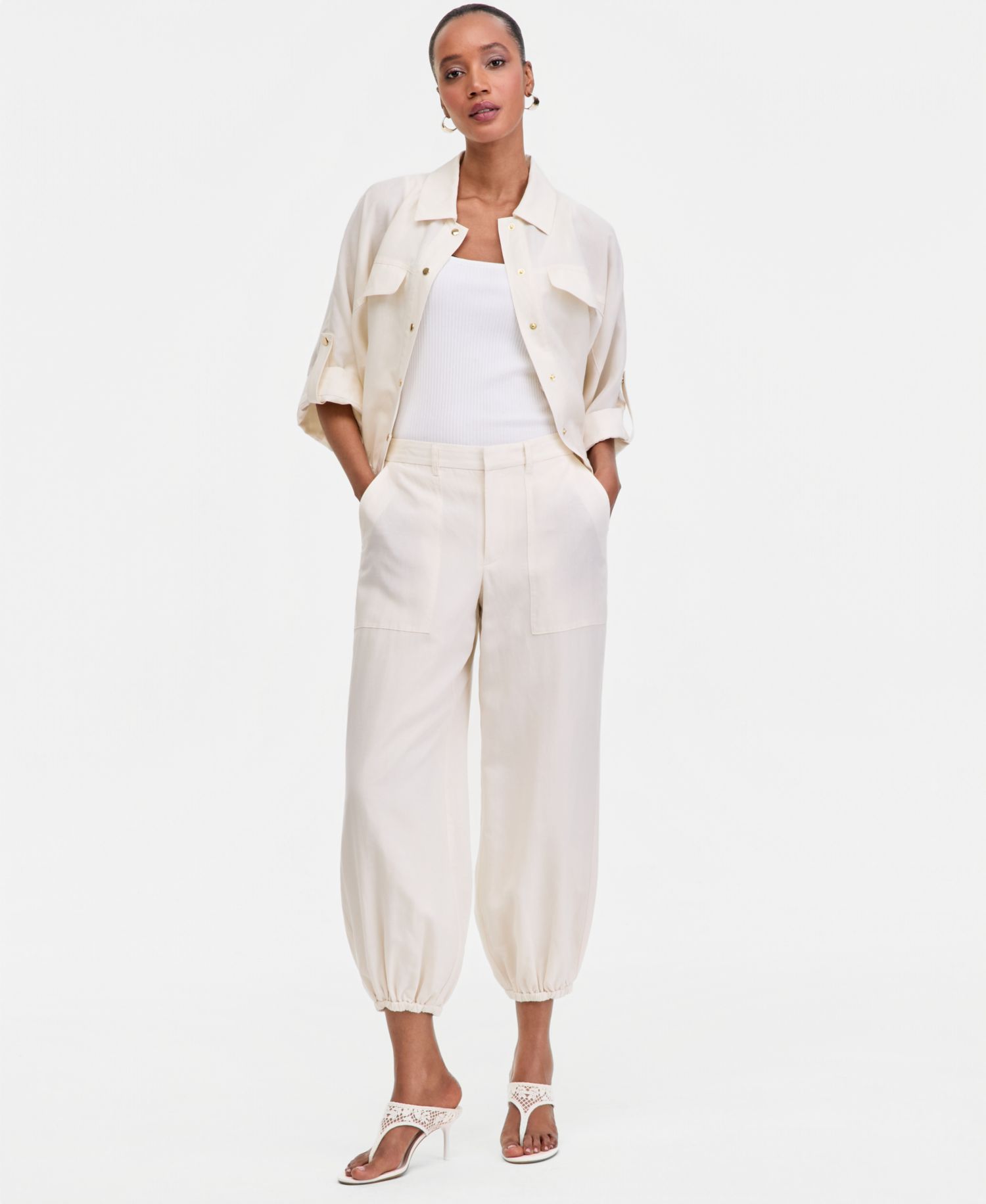 Women's Linen-Blend 3/4-Sleeve Shirt Jacket
