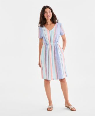 Women's Printed Cotton V-Neck Dress