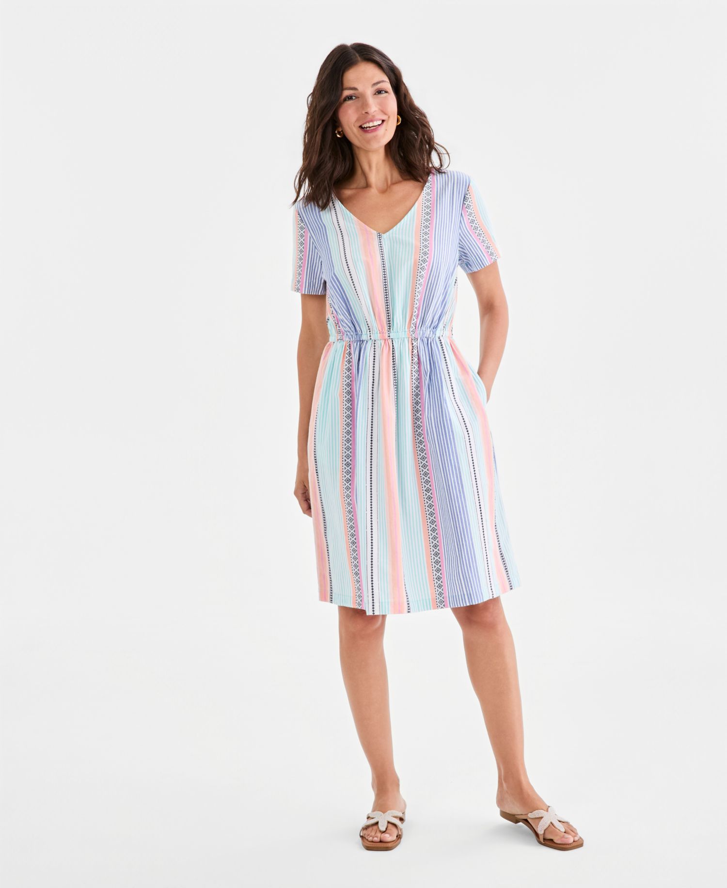 Women's Printed Cotton V-Neck Dress
