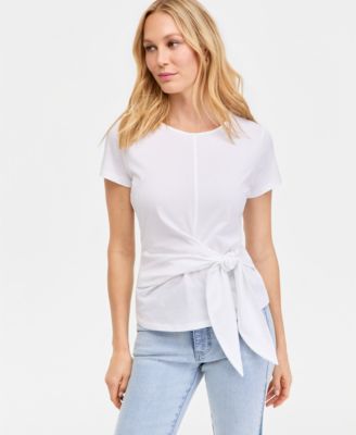 Women's Tie-Waist Short-Sleeve Cotton Top