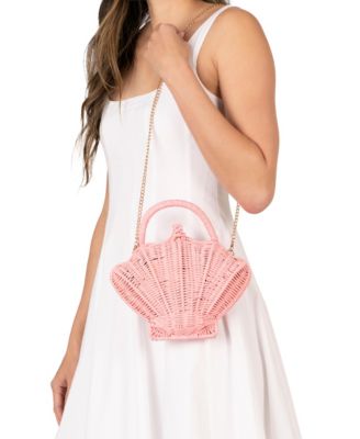 Rattan Shell Minaudiere Small Clutch Handbag