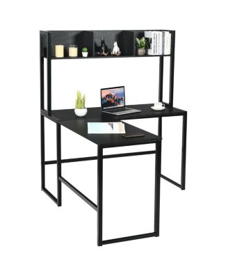 Reversible L Shaped Corner Desk with Storage Bookshelf