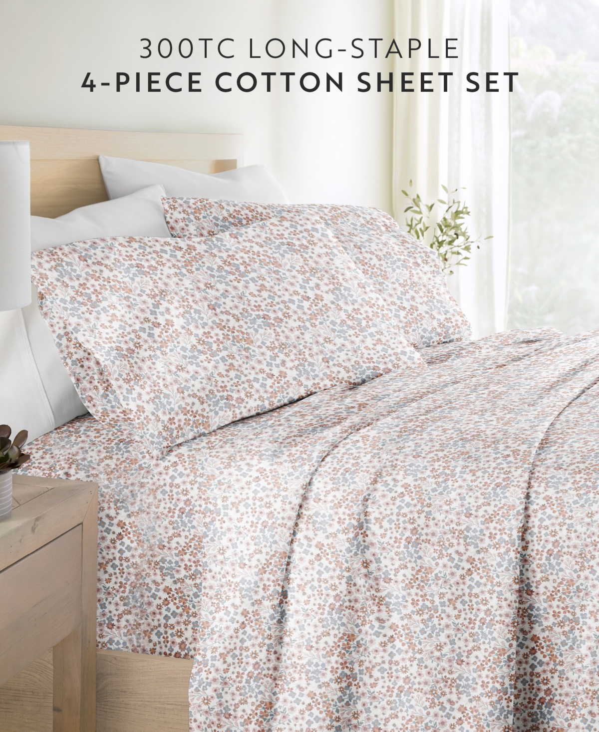 ienjoy Home Long Staple 300-Thread Count Cotton Pattern -Pc. Sheet Set
