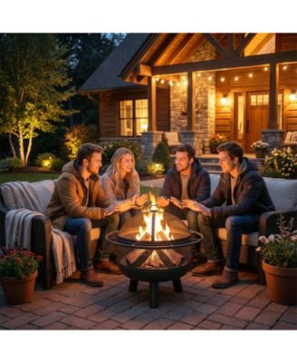 24 in Wood Burning Fire Pit with Log Grate and Mesh Screen