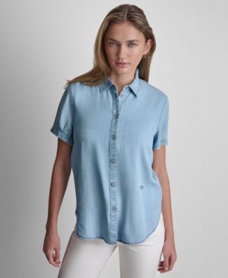 Petite Chambray Rolled Short-Sleeve Button-Up Shirt