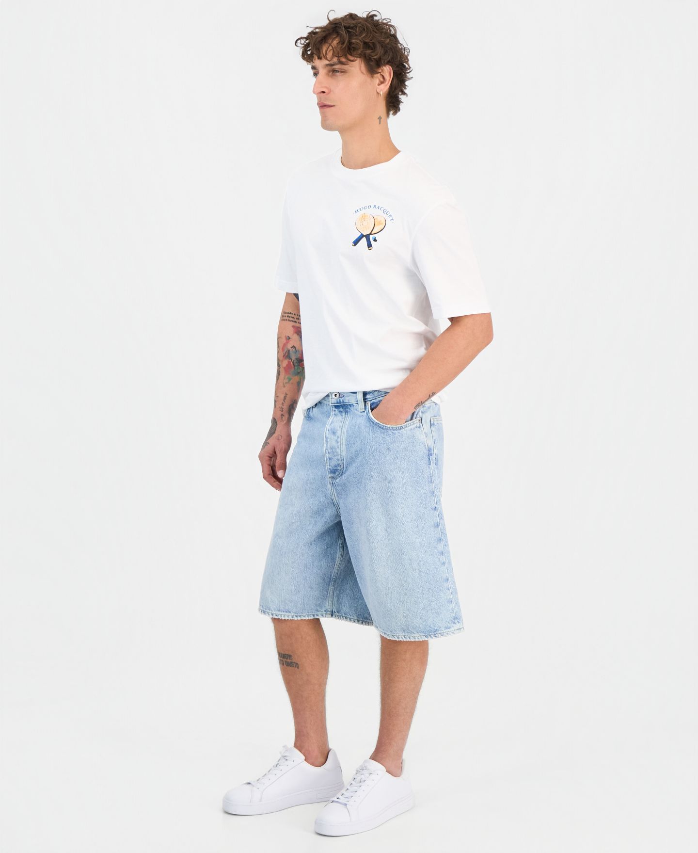 Мужские шорты Hugo Boss Mason Regular-Fit 10.6" Denim Shorts, цвет: Бирюзовый / Аквамариновый — фото 4