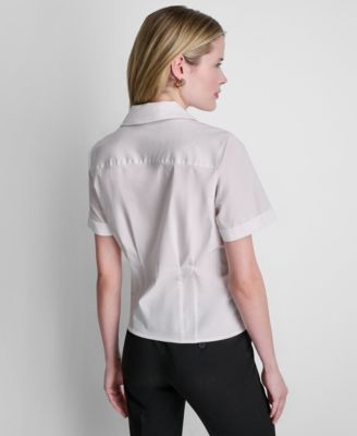 Petite Short-Sleeve Collared Blouse