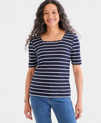 Women's Striped Scalloped Square-Neck Top