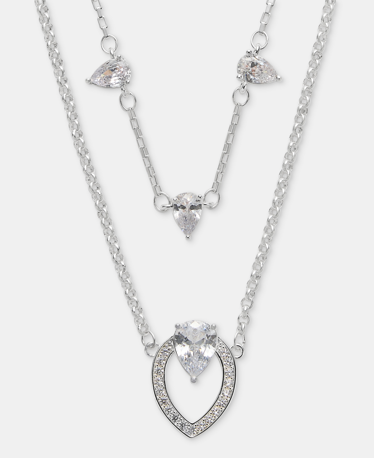 Anne Klein Silver-Tone Two-in-One Navette Stone Pendant Necklace