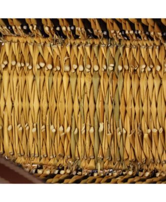 Small Paula's Ibiza Square Basket Tote Woven Reed with Leather