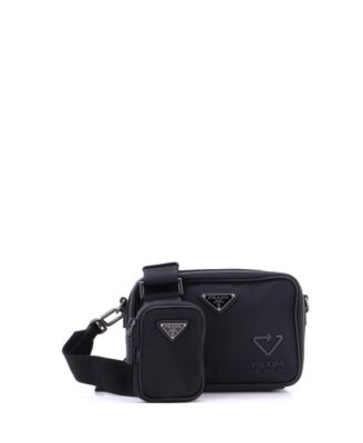 Small Brique Camera Crossbody Bag Re-Nylon with Saffiano Leather