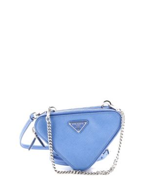 Mini Triangle Double Zip Pouch Bag with Chain Saffiano Leather