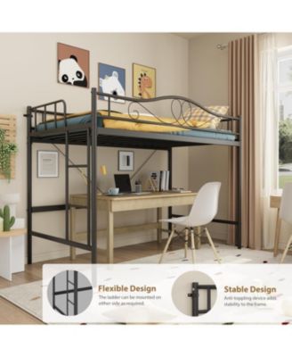 Twin Metal Loft Bed Frame, 400lb Capacity, Noise-Free, Space-Saving, Full Guardrail, Ladder, Easy Assembly