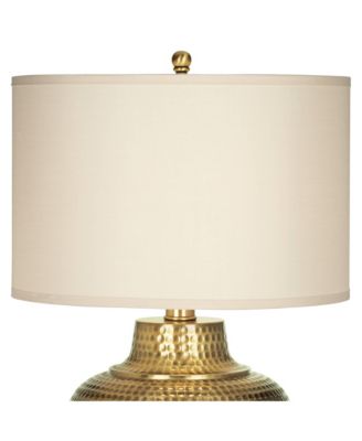 Rustic Farmhouse Table Lamps 27" Tall Set of 2 Antique Brass Hammered Metal Cream Linen Drum Shade for Bedroom House