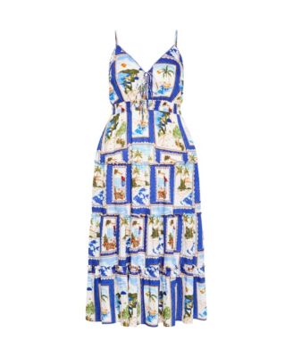 Plus Size Aiza Postcard Print Maxi Dress