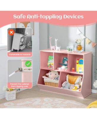 5 Cube Wooden Kids Toy Storage Organizer with Anti Tipping Kit