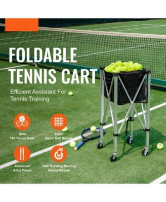 Tennis Ball Hopper Cart Holds 150 Balls, Aluminum Frame with Wheels and Removable Bag