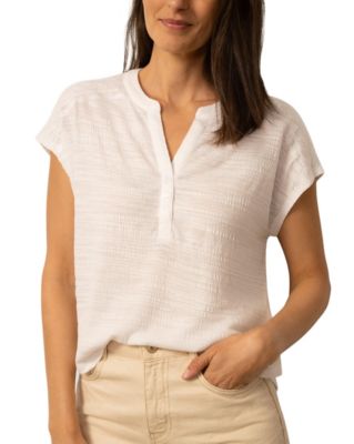 Women's Embroidered Henley Crinkle Tee