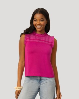 Women's Mixed Media Ruffle Sleeve Top