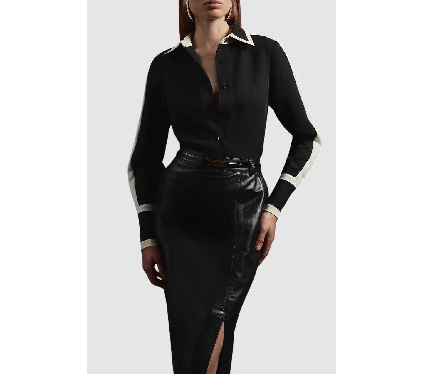 Женская рубашка Karen Millen Colour Block Twill Woven, цвет: Чёрный — фото 7