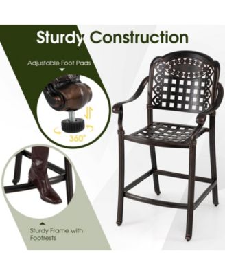 Set of Two Outdoor Counter Height Cast Aluminum Bar Chairs