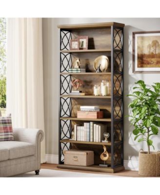 73'' Tall Bookshelf, 6-Tier Industrial Etagere Bookcase with Open Storage Shelves, Wood and Metal Display Shelf