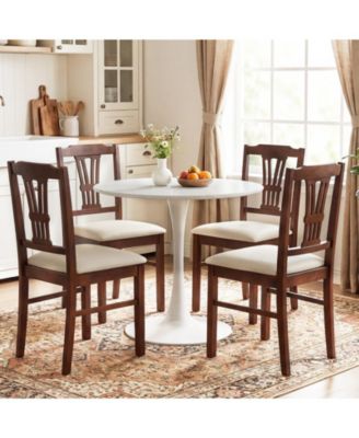 Wooden Dining Chairs Set of 4 w/Rubber Wood Frame Hollowed Backrest for Kitchen