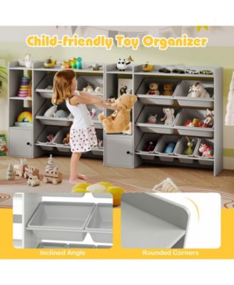 Kids Toy Storage and Bookshelf with Cabinet and Open Shelves