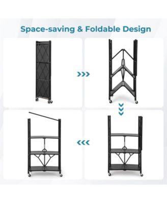 Foldable Four Tier Storage Shelf with Locking Wheels