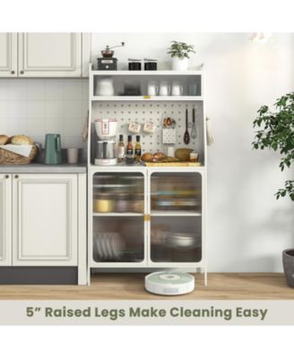 Five Tier Metal Bakers Rack with Flip Door and Pegboard