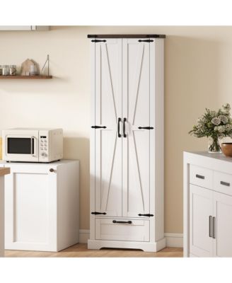 71" Kitchen Pantry, Farmhouse Storage Cabinet with Barn Doors