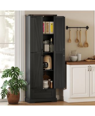 71" Kitchen Pantry, Farmhouse Storage Cabinet with Barn Doors