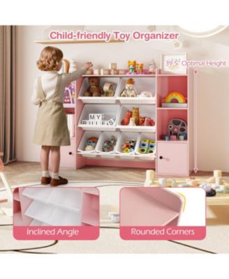 Kids Bookshelf and Toy Storage with Open Shelves and Bins