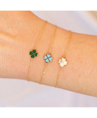 Turquoise Lucky Clover Bracelet 14K Gold