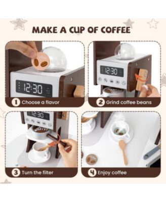 Corner Wooden Play Kitchen with Coffee Machine and Slide for Kids.