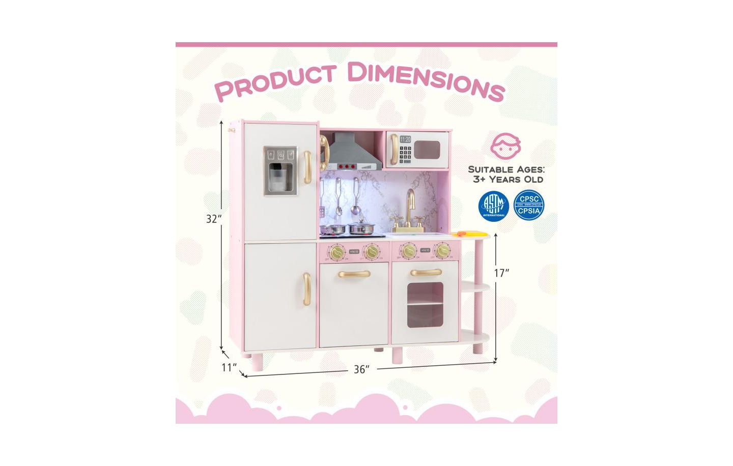 Детский игровой набор HONGGE Wooden Kitchen Playset with Ice Maker, Ages 3+, цвет: Розовый — фото 4