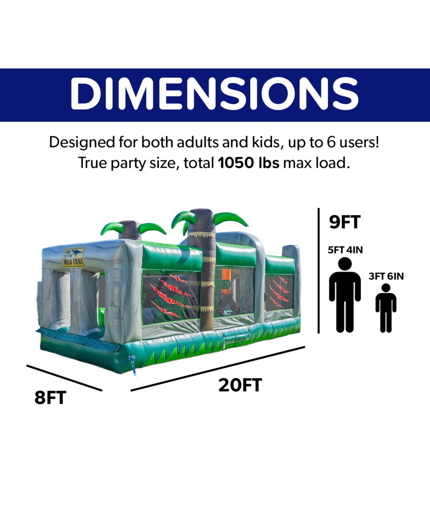 Детская игрушка HeroKiddo T-Rex Adventure 20 Commercial-Grade PVC Vinyl Inflatable Obstacle Course, Up to 2 Users, Ages 3+, цвет: Серый — фото 2