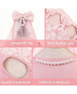 Dog Dress Wedding Pet Lace Princess with Bows Necklace Veil Formal Apparel for Birthday Party