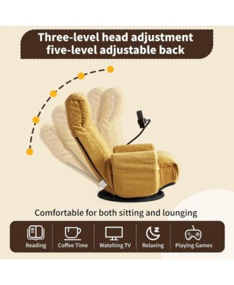 360° Swivel Floor Lounger Chair, 5 Position Adjustable Lounge Sofa Chair with Head & Back Support and Phone Holder for Living Room