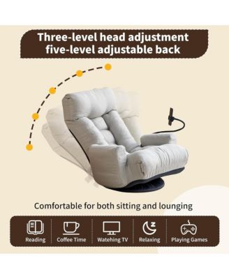 360° Swivel Floor Lounger Chair, 5 Position Adjustable Lounge Sofa Chair with Head & Back Support and Phone Holder for Living Room