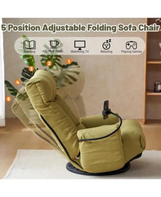 360° Swivel Floor Lounger Chair, 5 Position Adjustable Lounge Sofa Chair with Head & Back Support and Phone Holder for Living Room