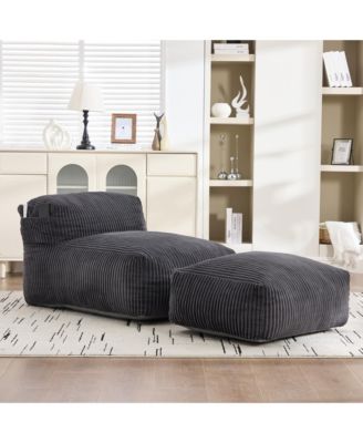 Corduroy Bean Bag Chair with Ottoman - Big Beanbag Chair with Side Pockets and Memory Foam Filler, Lazy Floor Lounge Bed for Living Room